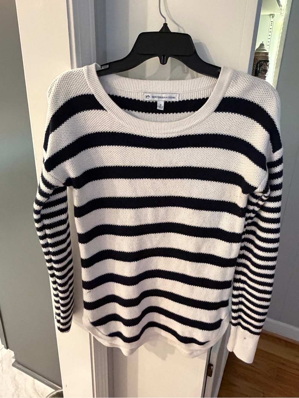 Southern Tide Black & White Striped Crew Neck Sweater